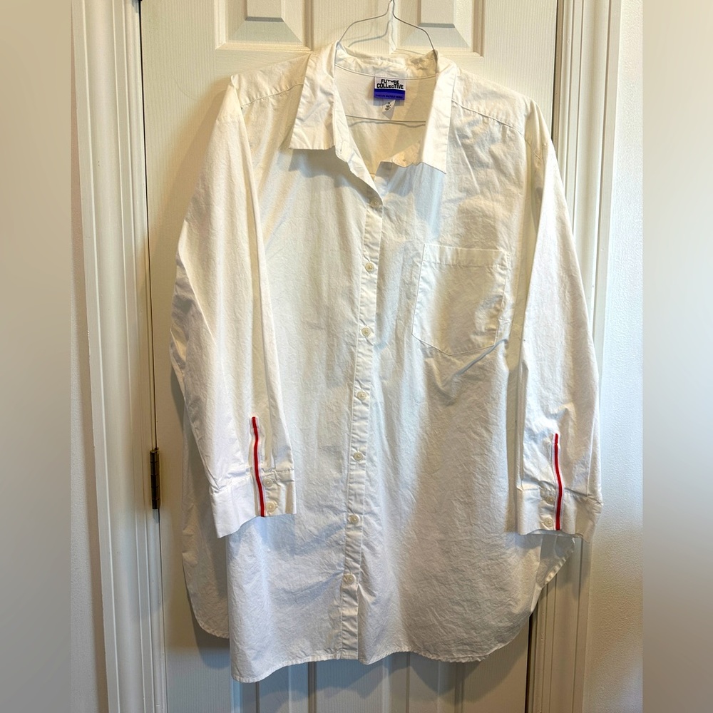 Future Collective White Button Down Shirt with Red Detail on Sleeves, 3X